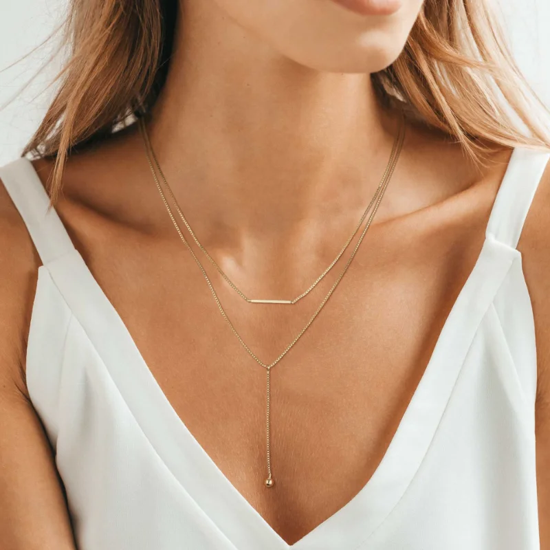 Lariat Gold Necklace for Women Teen Girls Mom, Dainty Long Necklace 14k Gold Plated STAINLESS STEEL Y-Shaped Pendant Necklaces