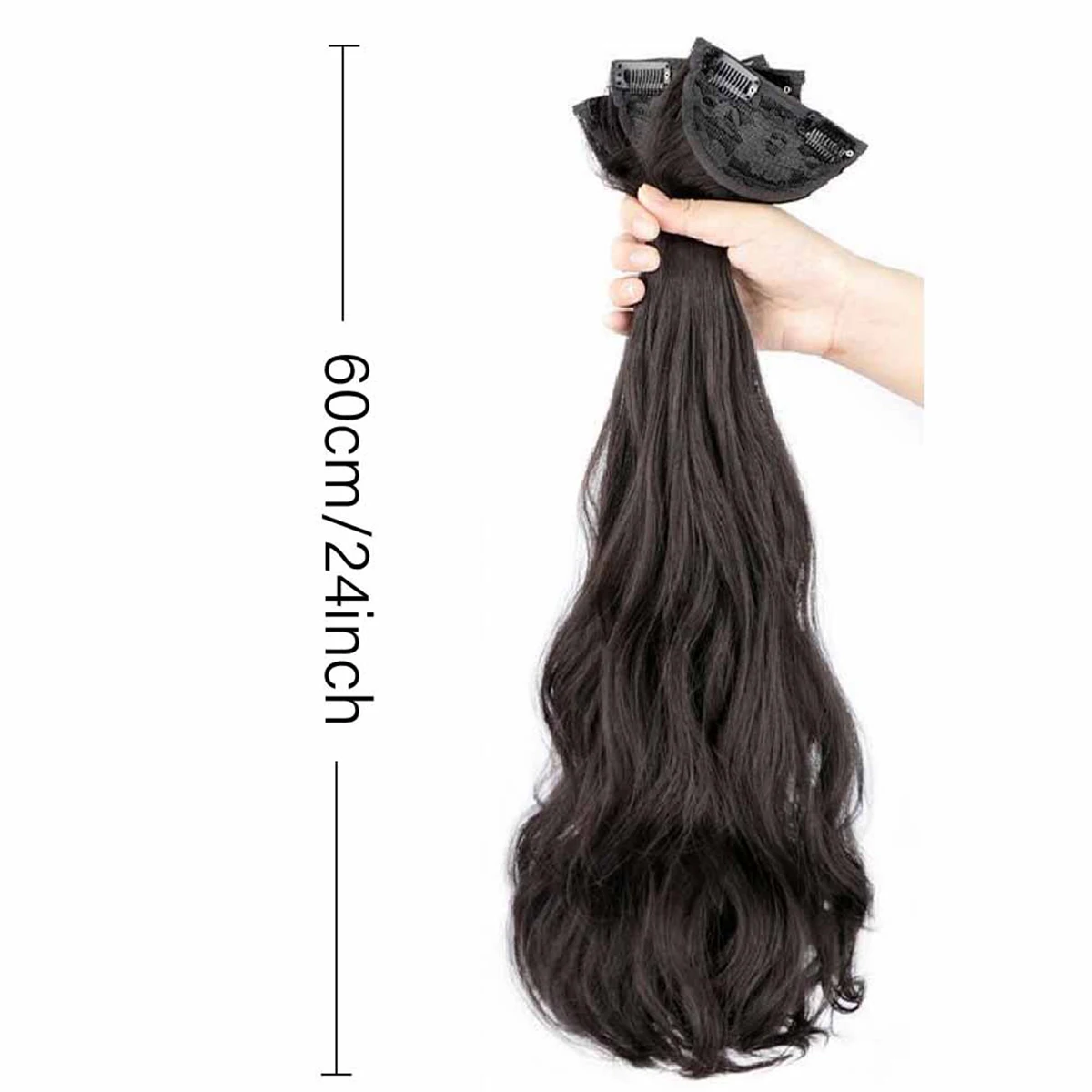 Dark brown 20 Inch Synthetic Hairpiece Clip In Hair Extensions 3 Pieces Set Invisible Water Wave Curly Hair For Everyday wear