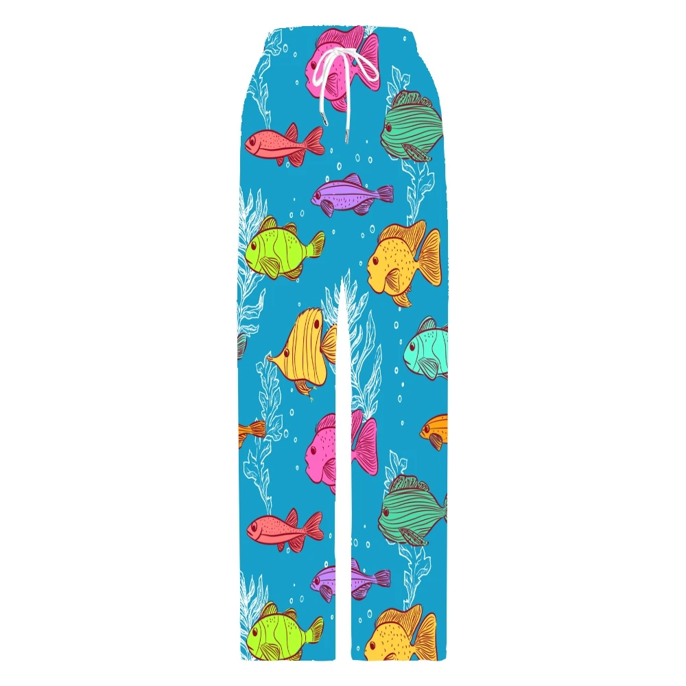 Unisex peixe tropical padrão pijama calças, calças lounge dos homens, cordão bolsos das mulheres, fundo do sono, super macio