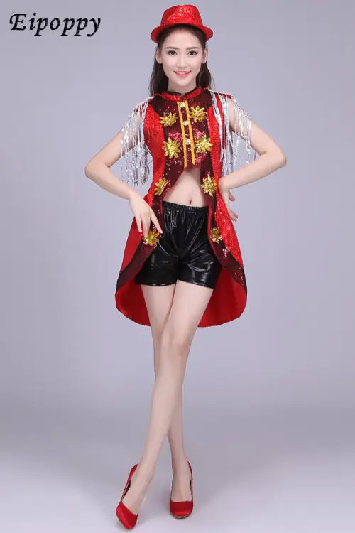 ชุดเต้นรำสมัยใหม่ปักเลื่อมชุดกระโปรงของผู้หญิงชุดเต้นรำแจ๊สสำหรับแฟชั่นผู้ใหญ่เวทีไนท์คลับ