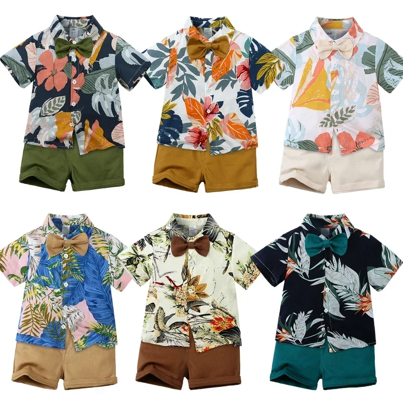 Conjunto Hawaiano Para Niño – Camisa De Manga Corta Con Estampado De Cocoteros Y Pantalón Corto – Verano, Playa Y Vacaciones (2 Piezas)