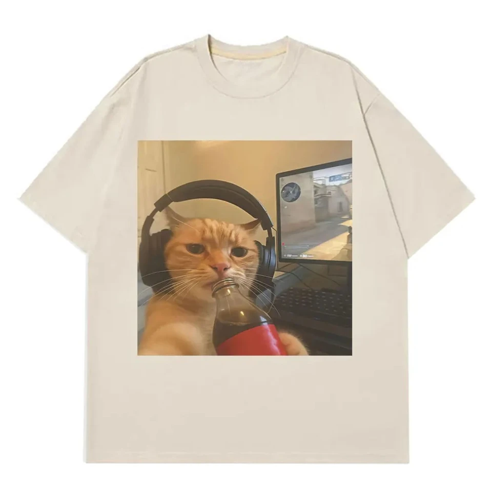 Funny Gamer Cat Meme Printed Tshirt Women Fashion Summer Short Sleeved Casual Harajuku T-shirts Tops Casual Clothing, image 4