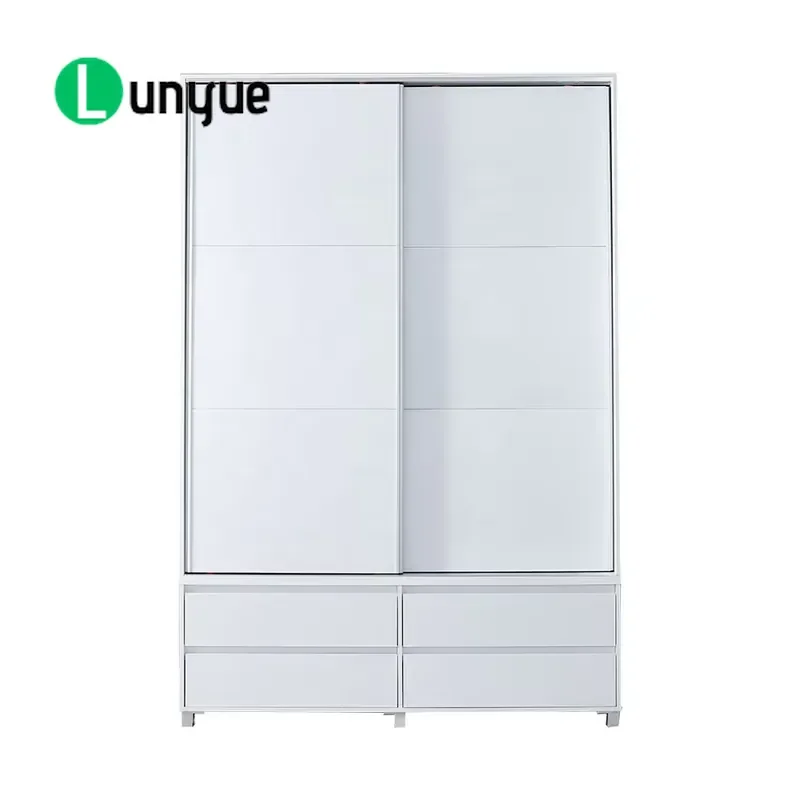 Eco-friendly Pure White Plastic Sliding Wardrobe 2 Doors 4 Drawers Push-pull Closet Storage Cabinet for Bedroom Home