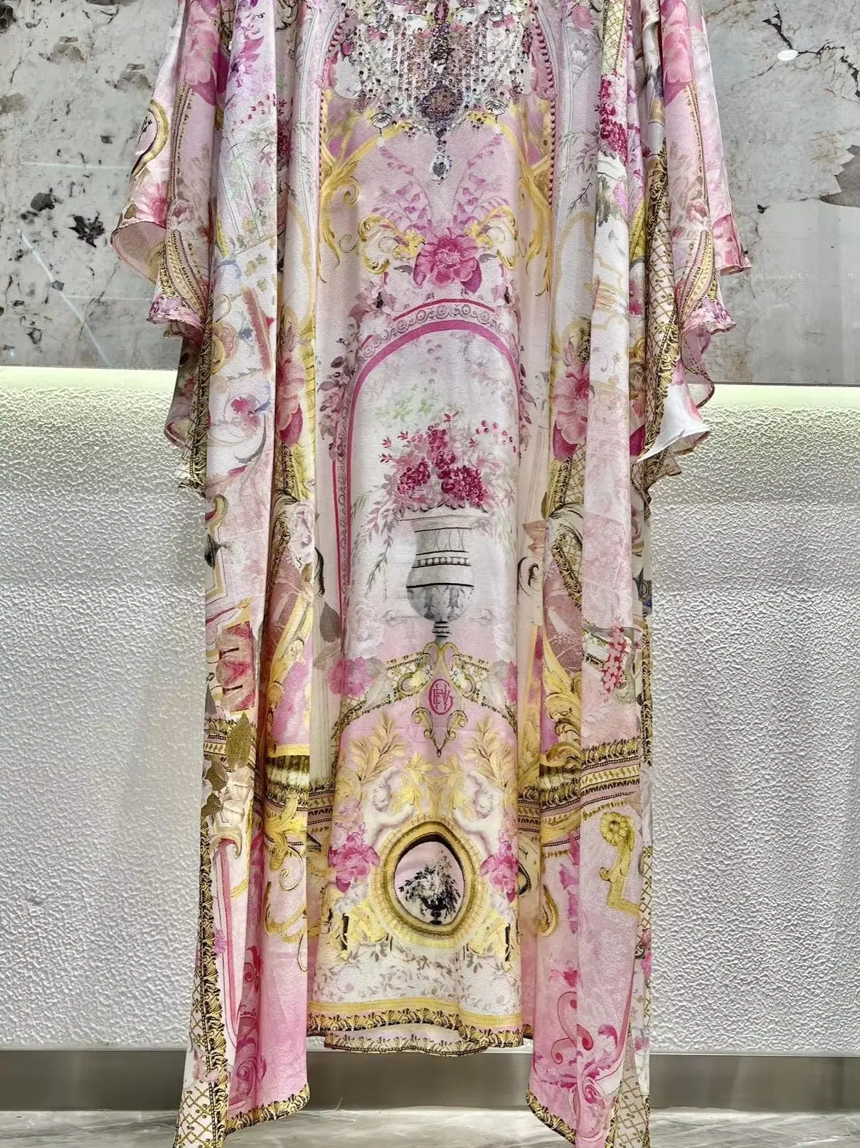 Women Pink Printed Maxi Dress  - Robe Silk Women ulasan dan harga