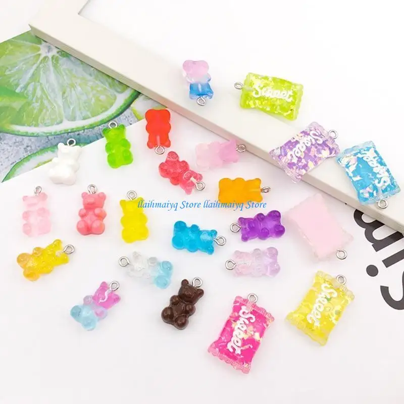 

573B Candy Pendant Charm 32x Colorful Bear Lollipop Ornament for Earrings Necklace Bracelet DIY Gifts Girl