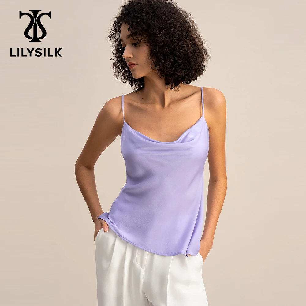 LILYSILK Silk Plain Camisole for Woman 2023 Spring New Cowl Neck Crop Top Elegant Stretchable Office Clothing Free Shipping