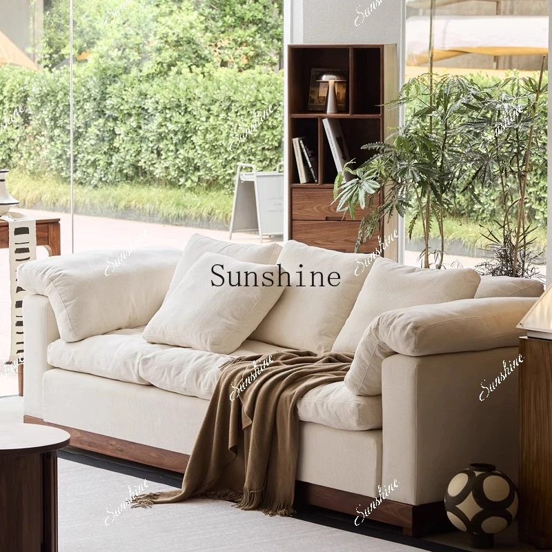 

Solid wood black living room backrest three-person straight sofa Chinese modern simple furniture FT