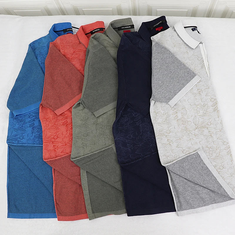 

Floral Print irt Men's Casual Knitted ort Sve Pure Cotton T-irt Dad's Sle Elastic Neline Faion Urban Wear