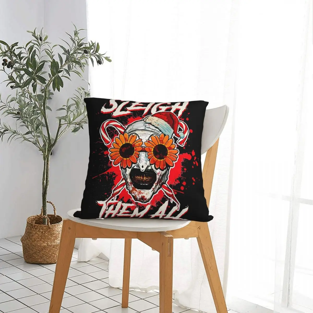 Sleigh Them All Sunflower Sunglasses Horror Clown Movie Terrifier Pillowcase Cushion Cover Decorative Pillow Case Cover Home