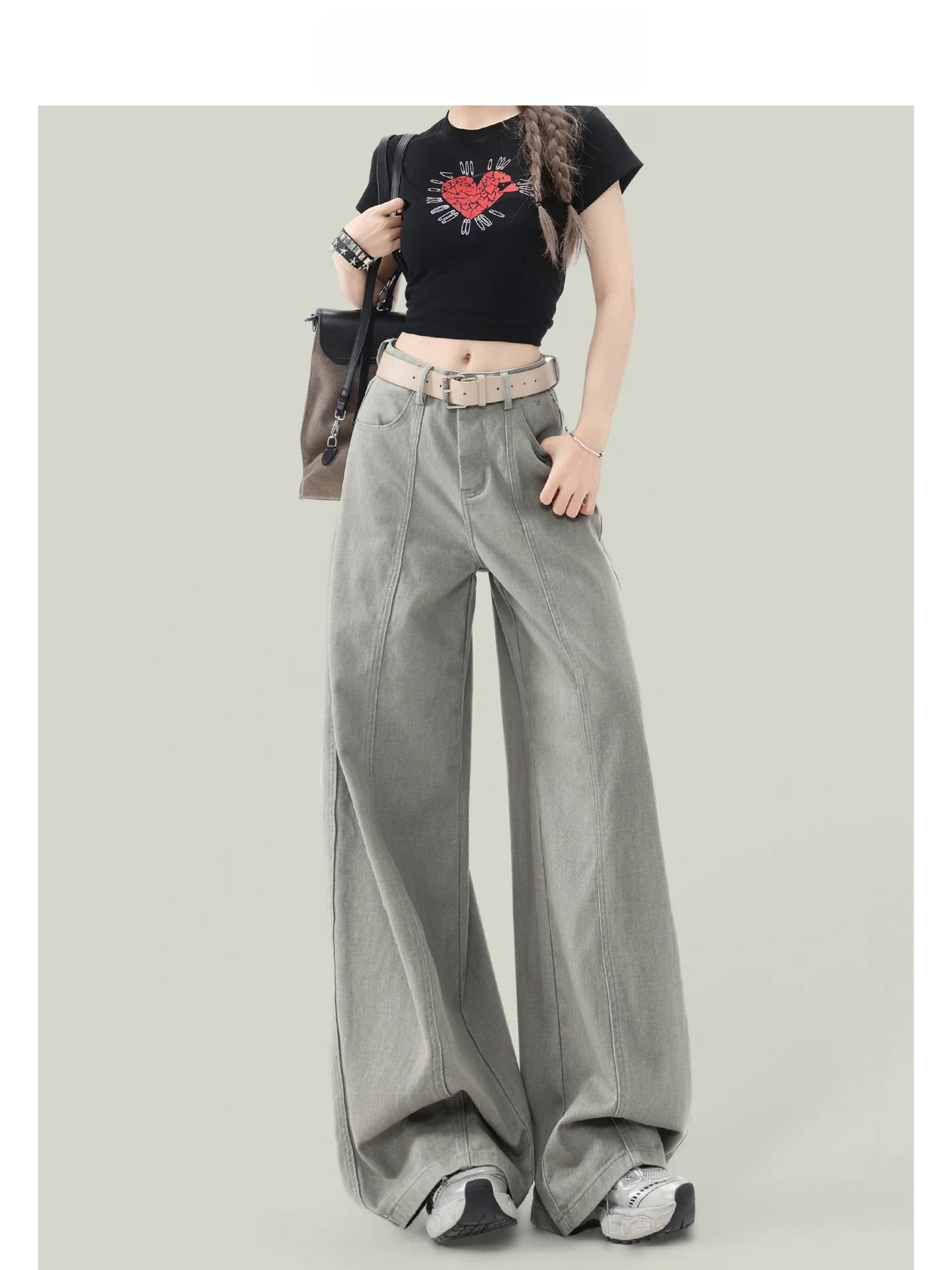 Pantalones vaqueros grises de cintura alta y pierna ancha para mujer de Forever 21, pantalones casuales de verano de ajuste holgado, pantalones Treenut, vaqueros versátiles de estilo retro