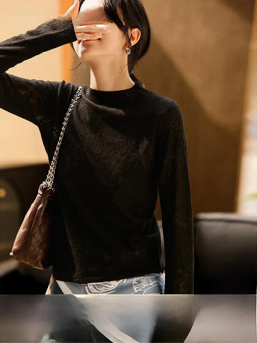 

Xiao Han Ge Soft Velvet Wrap Body Long Sve Knitted Me Sensation Bright Tead Embroidery Comfortable Casual Women's Top