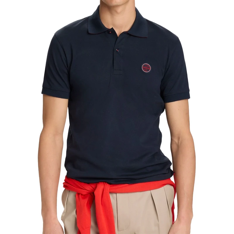 CH Roter Akzent Runder Gummi-Patch Links auf der Brust Premium Piqué Kurzarm-Poloshirt für Herren Schlanke Minimalistische Moderne Lässige Oberteile – Detail 9