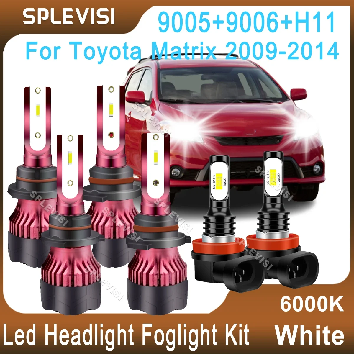 6x LED Headlight High Low 9005 9006 Combo Beam Fog Light H11 Bulbs White Replace For Toyota Matrix 2009 2010 2011 2012 2013 2014