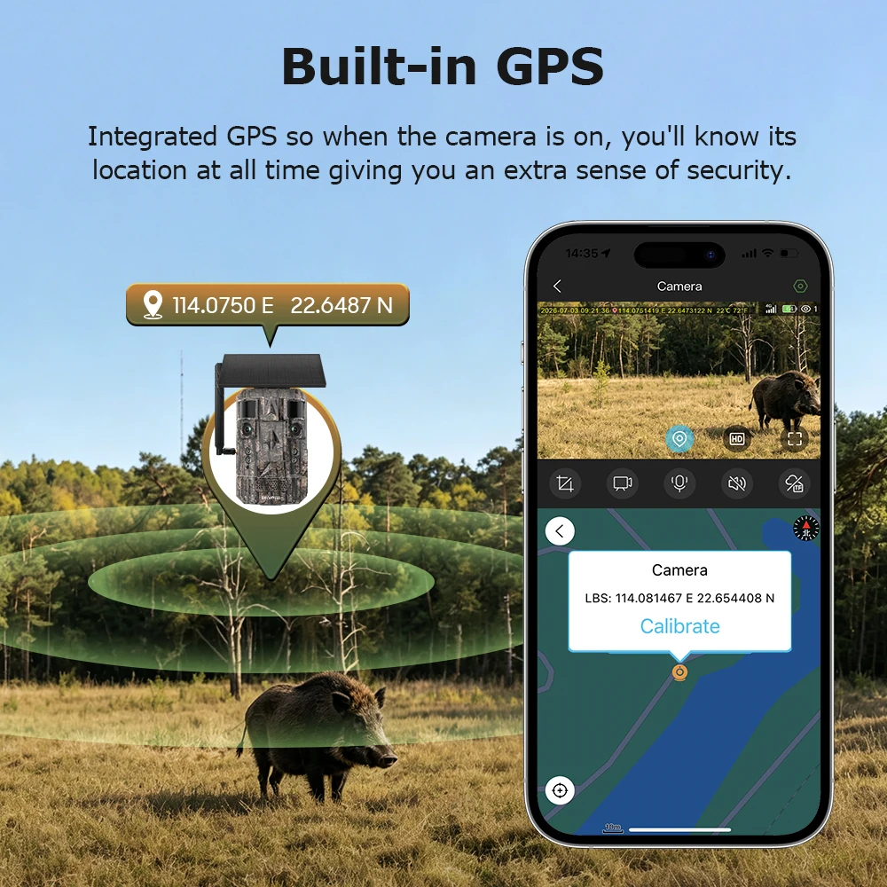 SHIWOJIA 24MP 4G SIM Solar Battery Camera with GPS Outdoor Dual PIR Sensor Night Vision Hunting Camera for Wildlife Monitoring