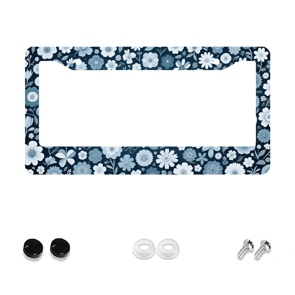 

1 шт. рамка номерного знака с синим цветочным узором и 2 отверстиями, алюминиевый материал, 6x12 дюймов с комплектом винтов, винтажный подарок для украшения автомобиля,