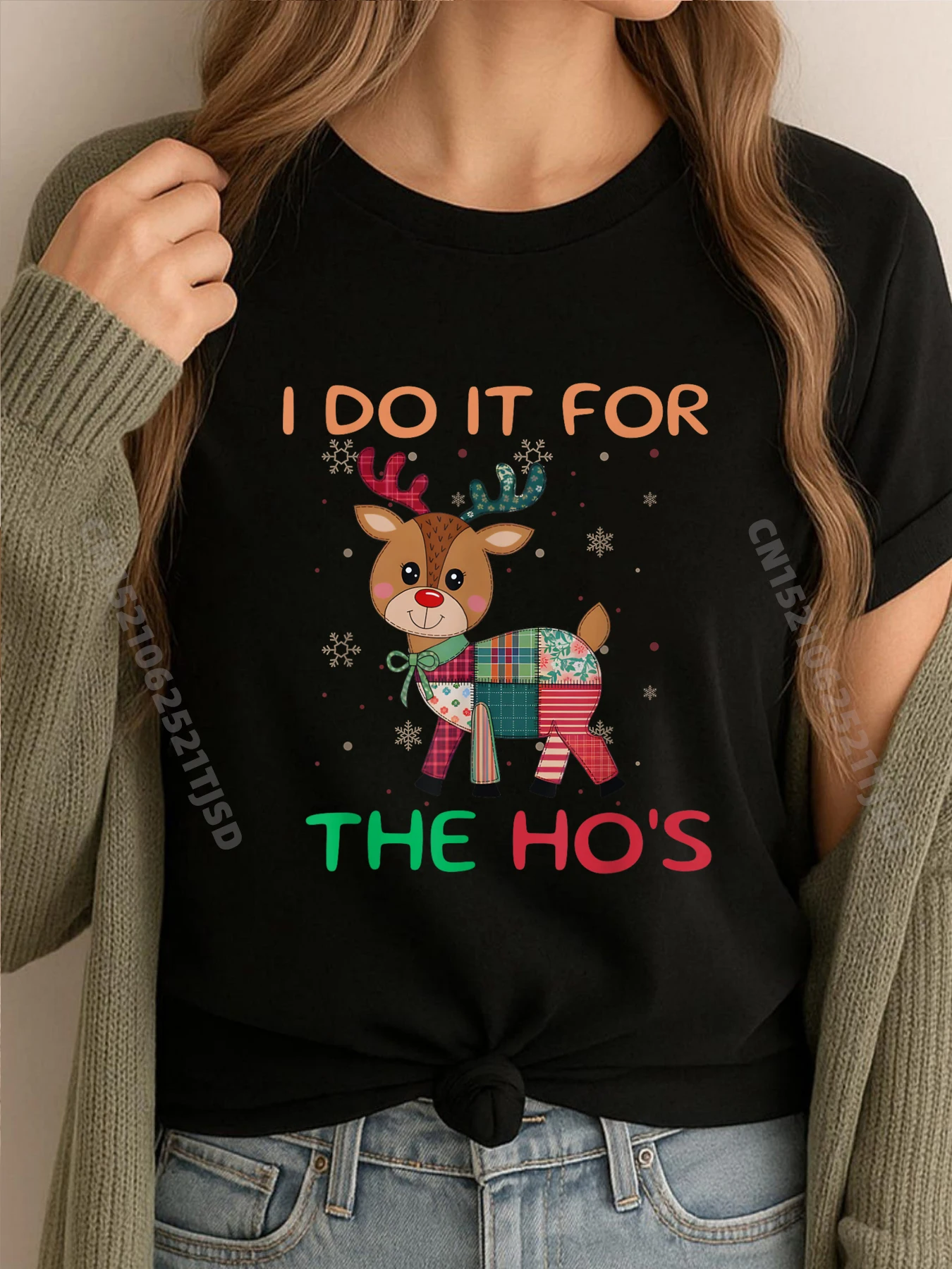 

Christmas Reindeer I Do It For The Ho Merry Xmas Brand T Shirt Spring Men's Shirts Vintage Style