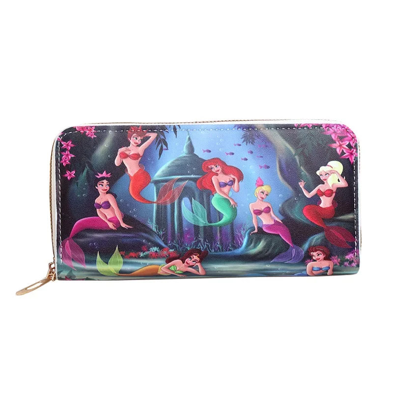 New Disney Coin Purse The Little Mermaid Anime Long Wallet Card Holder Printing Coin Storage Bag Key Case Kawaii Coin Bag Gifts