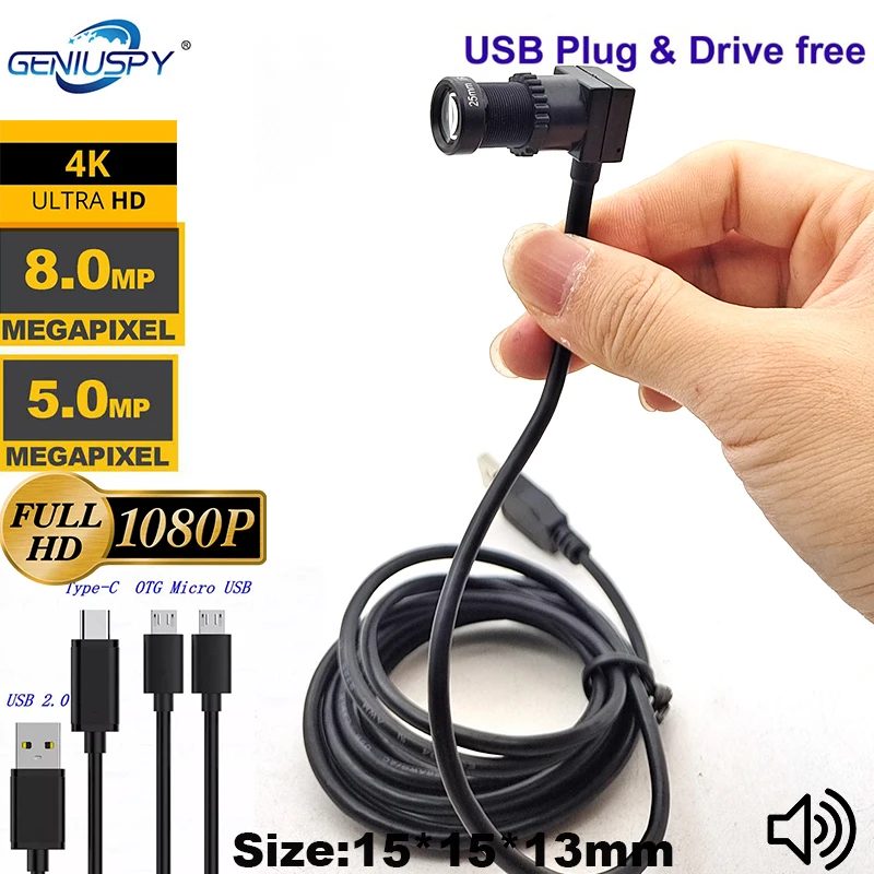 The New 5MP 25mm Lens 1080P 30FPS 4K 15FPS 8MP USB Camera Module High Speed Mini CCTV UVC Webcam Microphone For Android Windows