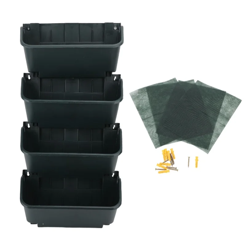 

Vertical Wall Planter Set Plastic Breathable Space Saving 4 Pots Hanging Vertical Wall Flowerpot For Porch Garden