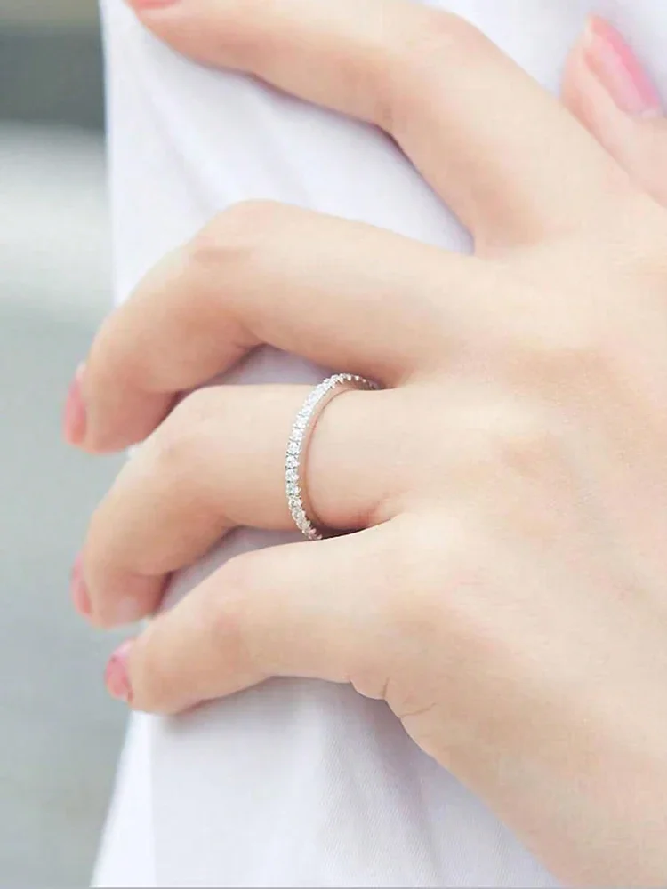 Women's 925 Sterling Silver Full Zircon Stackable Plain Ring