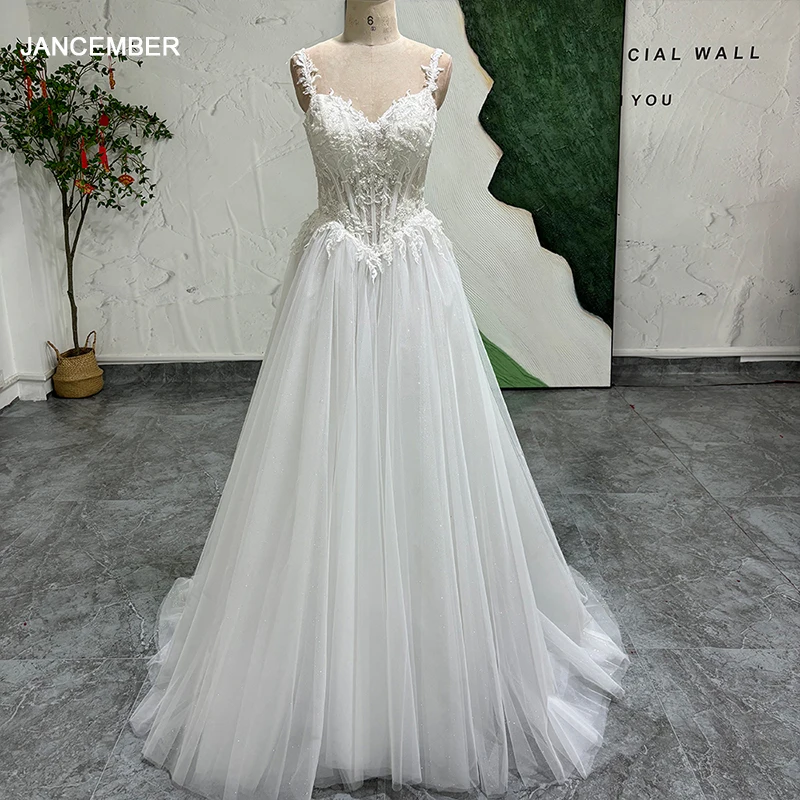 Romantic Customized Beading Spaghetti Straps A-Line Wedding Dress 2025 Gorgeous Flowers Princess Bridal Gow vestidos para mujer