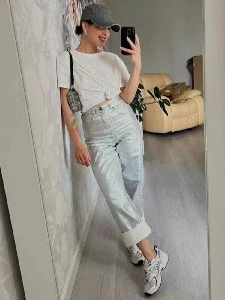 TARUXY Loose PU Women Pants Solid Casual High Waist Pockets Fashion Streetwear Woman 2024 Autumn Winter New Baggy Bottoms Femme