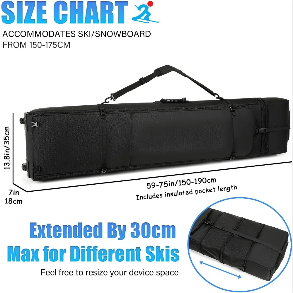 Wheeled Snowboard Bags - Padded ski bags with airborne travel snowboard bags, with skis, boots, gloves, Sports & Entertainment