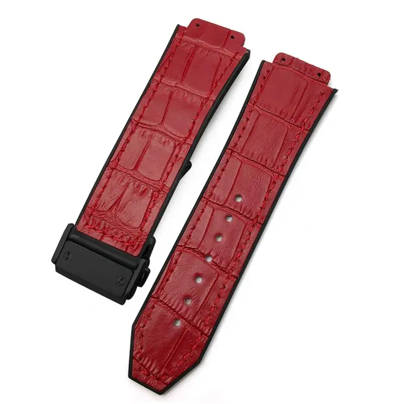 

PCAVO 20mm 22mm Cowhide Rubber Watchband 25mm * 19mm Fit,For Hublot Watch Strap Calfskin Silicone Bracelets sport