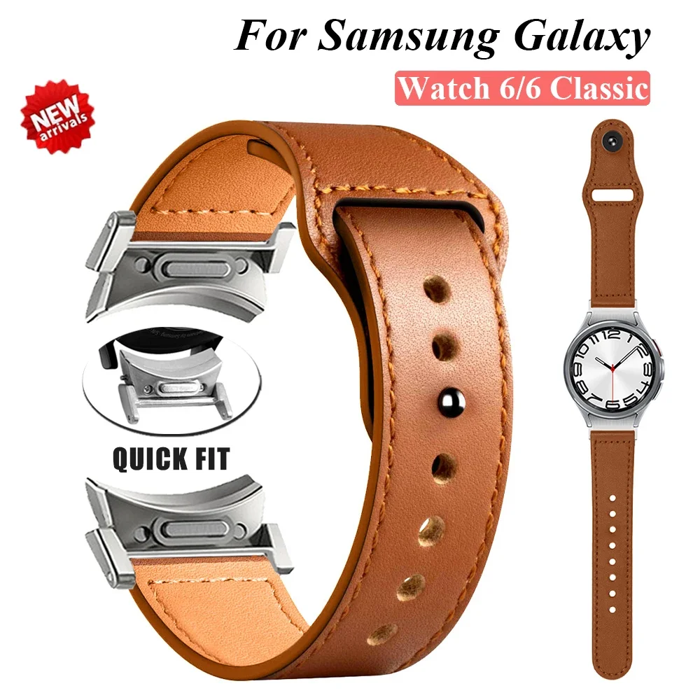 Leather Strap for Samsung Galaxy Watch 4 6 Classic 47mm 43mm 42mm 46mm 4 5 6 40mm 44mm Quick Fit Wristband for Galaxy 5 Pro 45mm