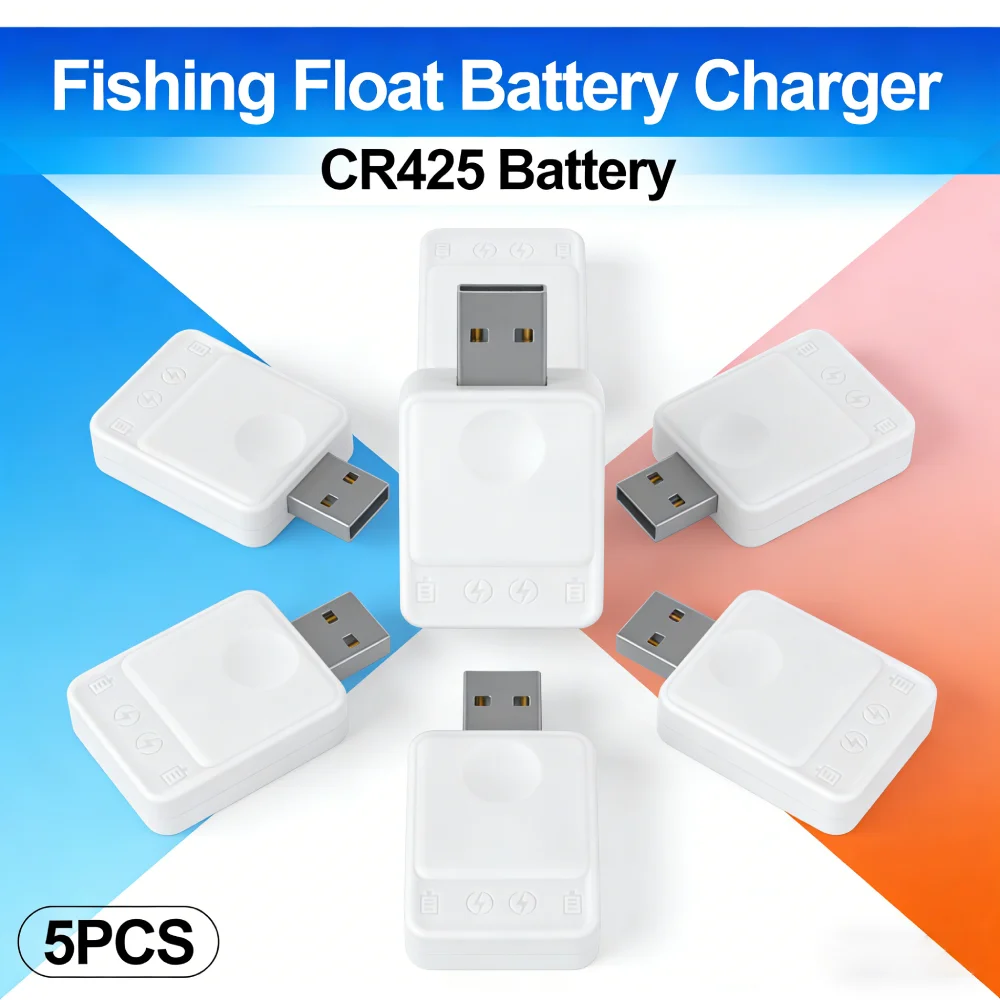 5pcs CR425 Battery USB Charger Luminous Electronic Fishing Float Charger Multiple Safety Protections One-Button Operation
