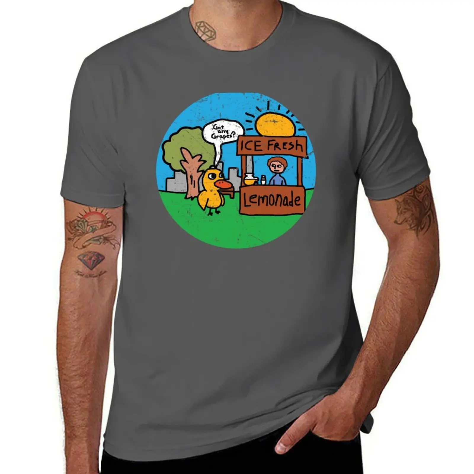 

Got Any Grapes (Circular Grunged) T-shirt graphics anime mens graphic t-shirts