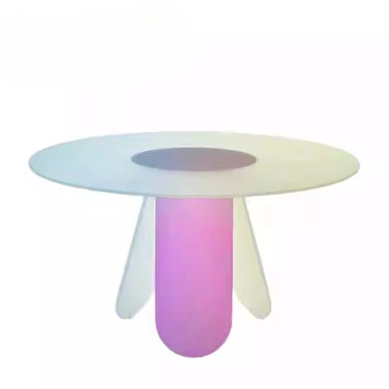 

Stained glass dining table Round modern simple household dining table