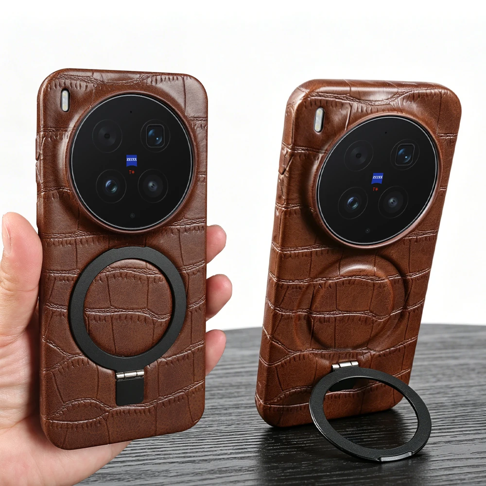 

Magnetic Bracket Ring Leather Back Cover Case For Vivo X300 Pro Ultra 300S X300 FE X200 Pro Mini S30 X100S Pro Phone Case Coque