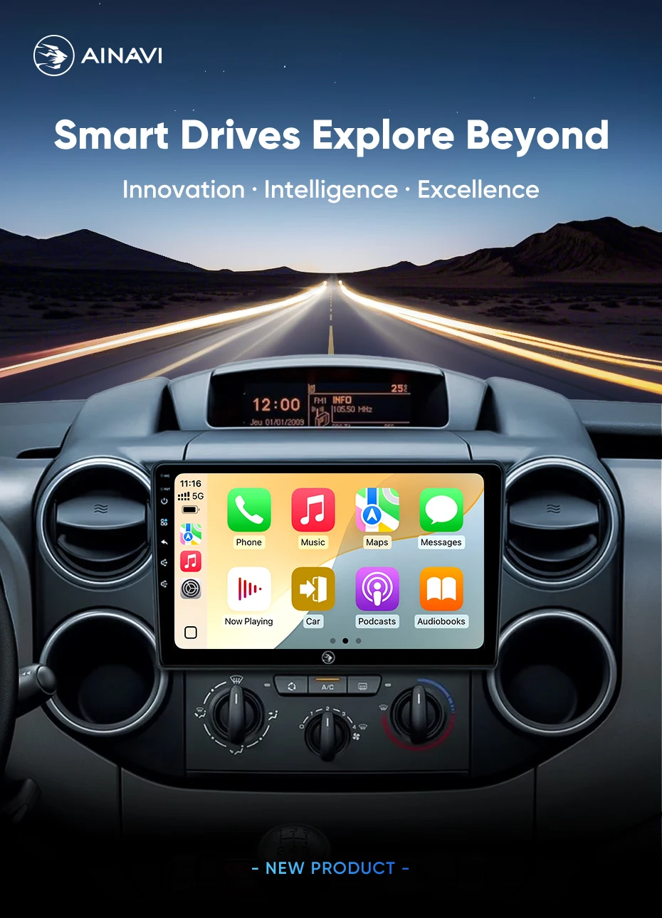 Ainavi Android Autoradio für Citroen Berlingo B9 Partner 2008 - 2018, kabelloses Carplay, Android Auto, 4G Auto-Multimedia-Player, GPS-Navigation, SWC, BT5.0, HD IPS, HDMI-Ausgang, MP5, FM, AM, RDS, Gyroskop, 2 DIN Autoradio – Detail 5