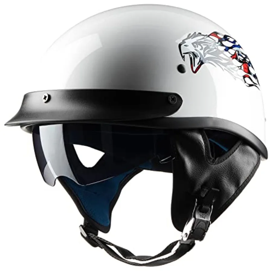 

Half Helmet Open Face Motorcycle Helmets for Moped Cruiser Scooter with Sun Visor DOT Approved Model-210V Eagle X-Large