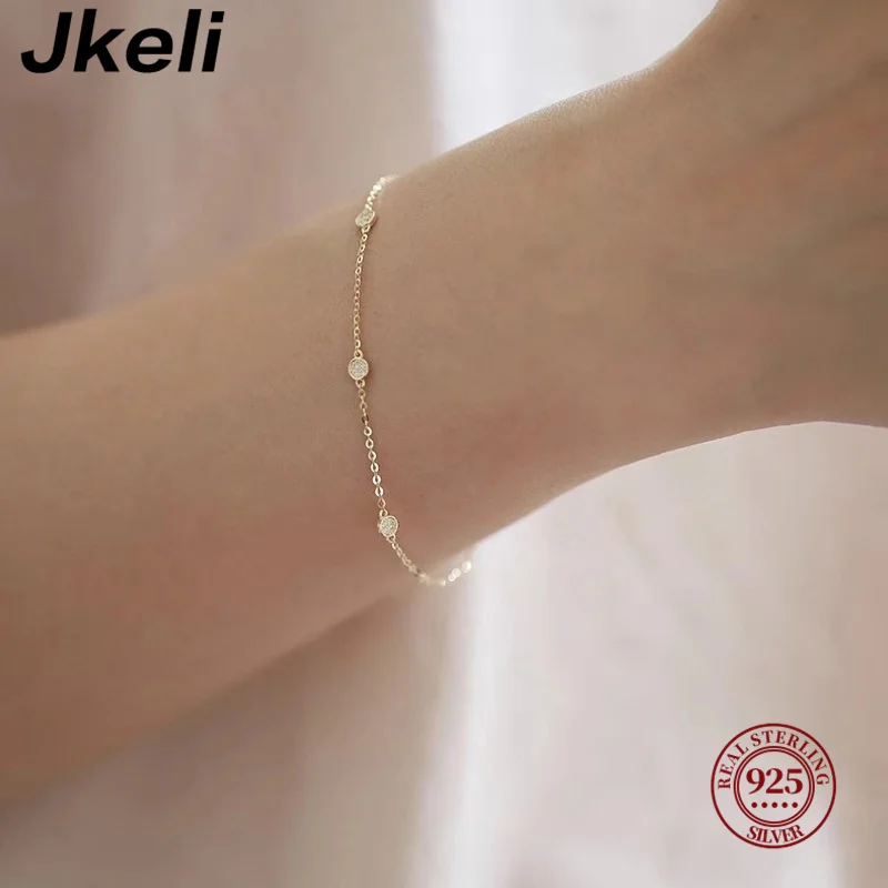 

Jkeli Real 925 Sterling Silver Zircon Round 14K Gold Plated Charm Bracelet For Women Party Classic Minimalist Fine Jewelry