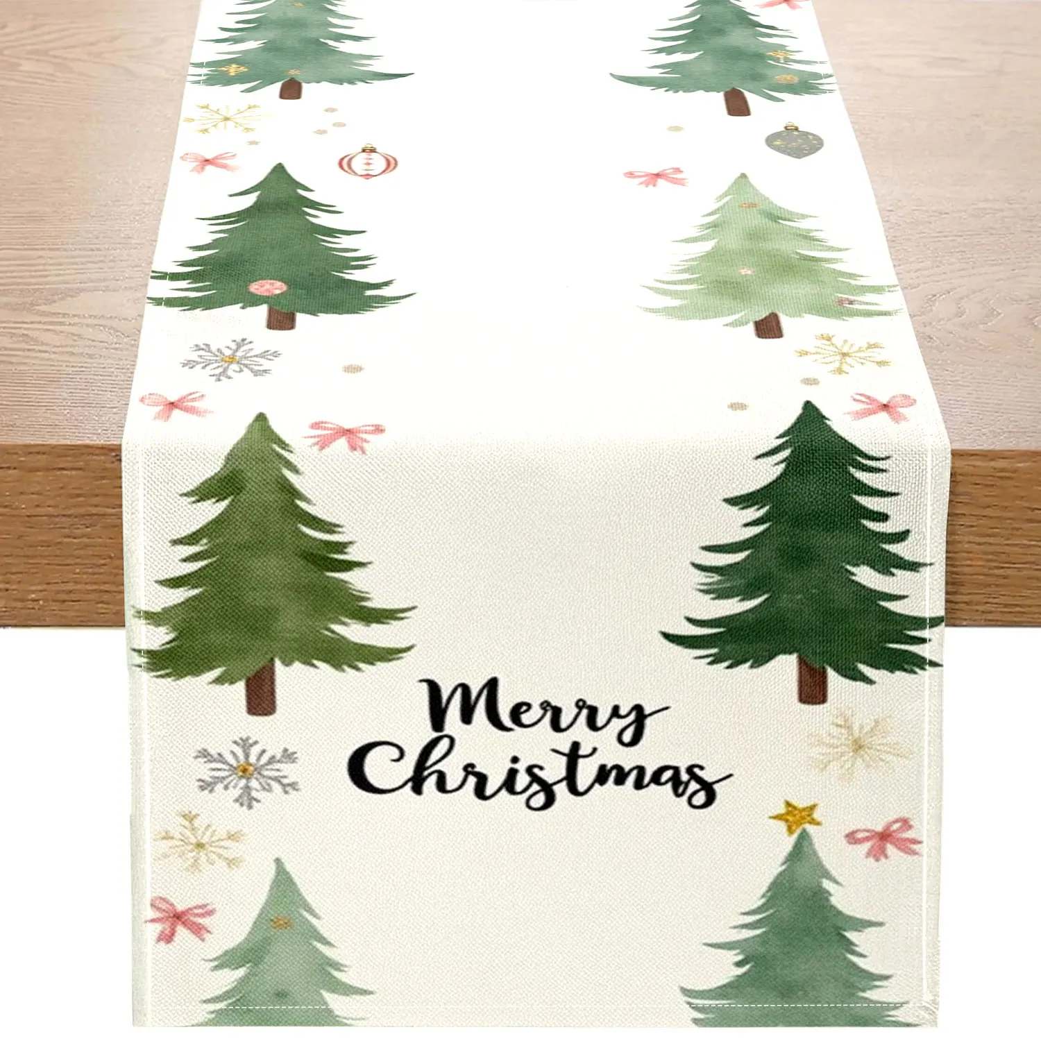 1 Piece of Christmas-Themed Table Runner, Featuring Watercolor Christmas Trees, Snowflakes, and Other Patterns, Suitable for Christmas Parties, Holiday Home Decorations, and Other Occasions