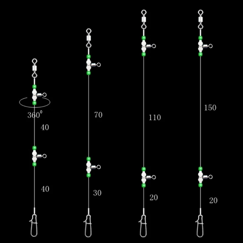 Connecteur de roulement pour ligne de pêche, 1 groupe, pivote, perles lumineuses de nuit, broches