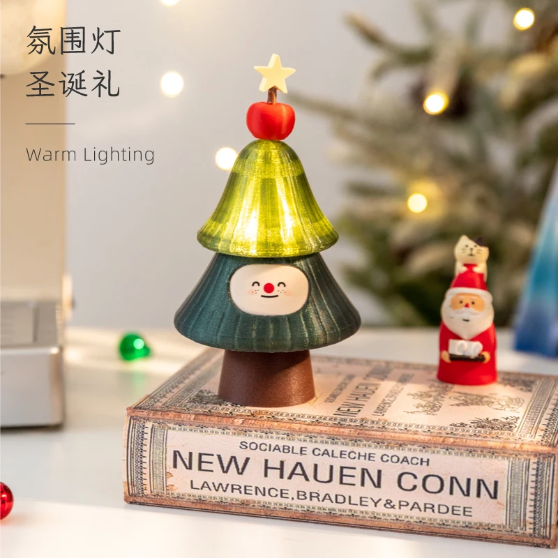 

Christmas Tree Night Light Mini Dopamine Table Light Decoration Glazed Luminous Ornament Living Room Cabinet Desk Decoration