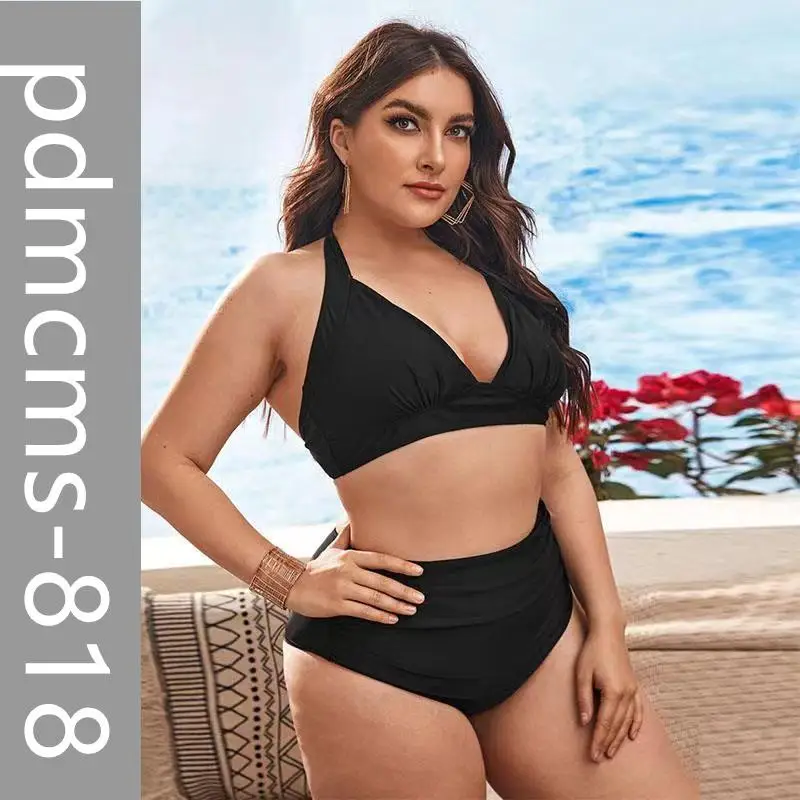 

Exclusive for large size solid color black split bikini swimsuit 2025 new model