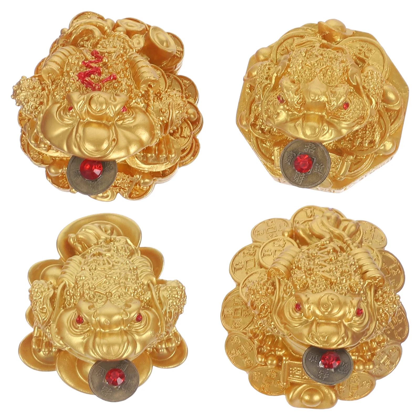 

4 Pcs Office Desk Decor Small Sculpture Luck Frog with Coin Statue Resin Craft Statues Desktop Ornaments