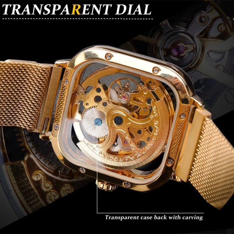 This Is a Stylish and Cool High-End Men's Mechanical Watch with a Square Shape and Hollow Design on Both Sides This Stylish and Avant-Garde Men's Mechanical Watch Is the Preferred Choice for Gifts, Offering High Value and a Sense of Light Luxury. It Is a Popular Item for Men, a Top Choice for Gifts, and Does Not Require Batteries.