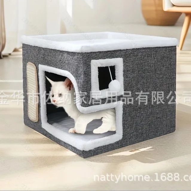 

Складная кровать для кошек, зимняя теплая моющаяся большая закрытая кровать для домашних животных на все сезоны