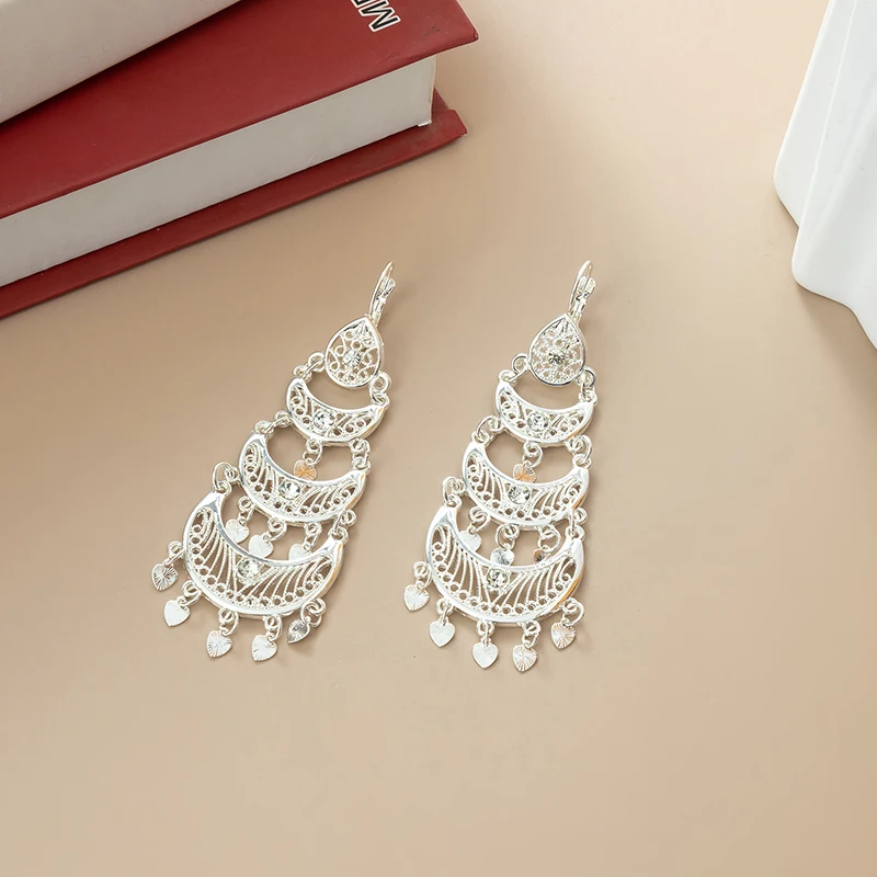 Morocco Vintage Gold Rhinestone Tassel Earrings Women Fashion Dangle Earrings Middle East Bridal Jewelry