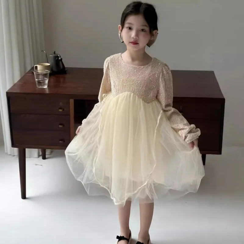 

Children's Dress Autumn Style Girls' Sequin Princess Tulle Dress Baby Girl Birthday Party Dress Little and Medium-sized Children