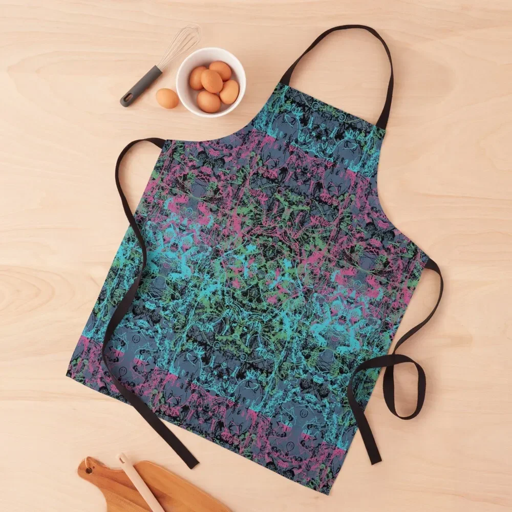 Neon Creative Brain Signals - 80s Style Pattern Apron For Cooking Restaurant Apron