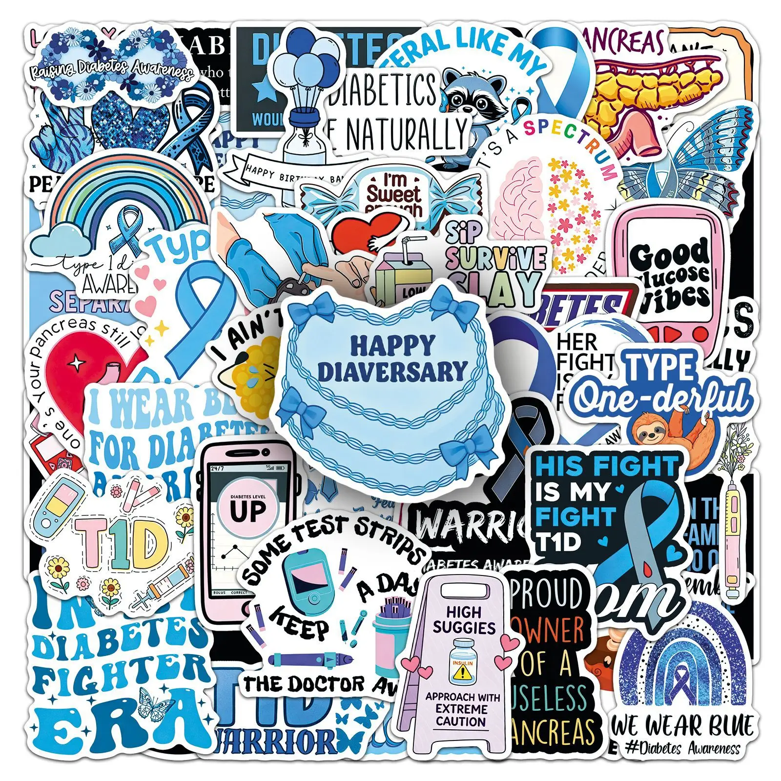50pcs Caring DM Diabetes Stickers Motivational and Encouraging Slogans Positive Energy Slogans Luggage Storage Box Stickers