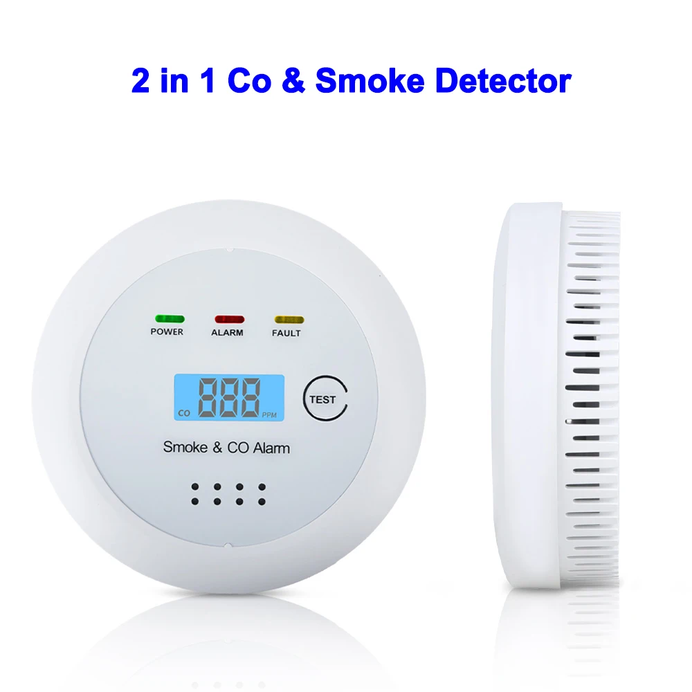 TAIBOAN 2 in 1 Co & Smoke Detector LCD Display Carbon Monoxide Detector Room Kitchen Shop Fire Smoke Sensor Sound Sensor Alert