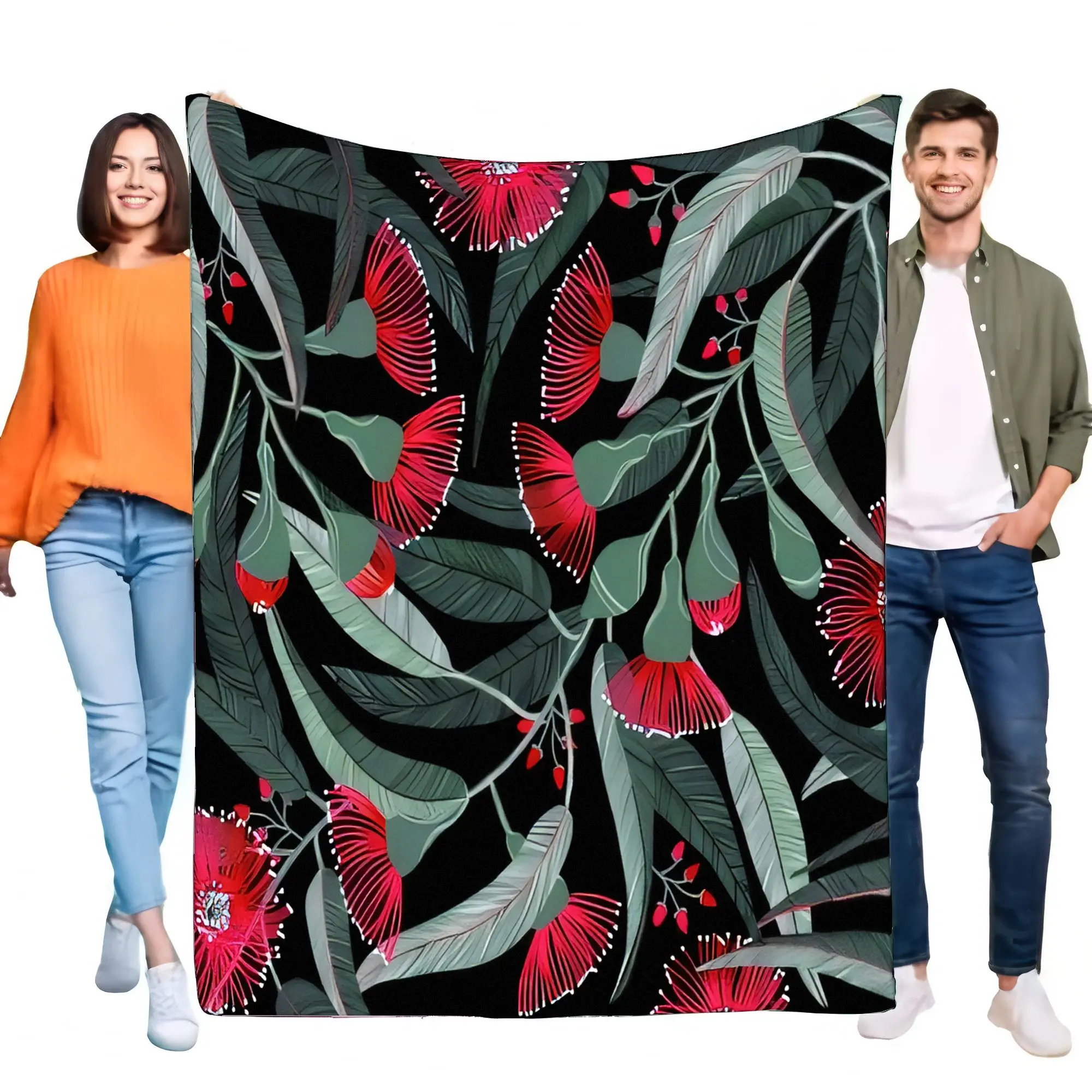 Australian Eucalyptus Red Flower Botanical Plush Throw Blanket Soft Flannel Warm Cozy Lightweight Sofa Bed Home Decor Elegant Gi
