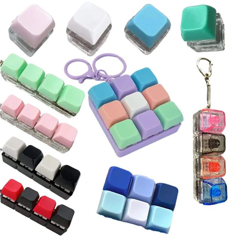 Teclado mecánico con botón para dedo de 1/4/9 teclas, llavero, juguetes antiestrés, descompresión, alivio del estrés, Clicker, juguete para niños